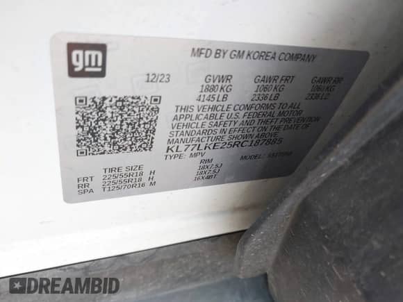 2024 Chevrolet Trax ACTIV with VIN KL77LKE25RC187885, listed as a IAAI auction lot 43155132 with 32,161 mi miles and . Bid and sale history available at DreamBid. Image 9.