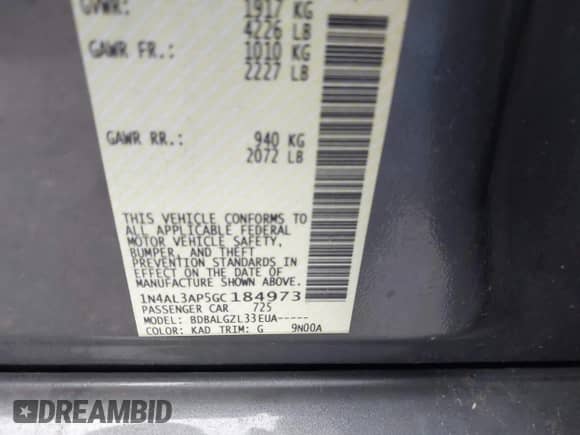 2016 Nissan Altima SR с VIN 1N4AL3AP5GC184973, выставлен на аукционе IAAI как лот 43075828 с пробегом 142 041 миль миль и . История ставок и продаж доступна на DreamBid. Изображение 9.