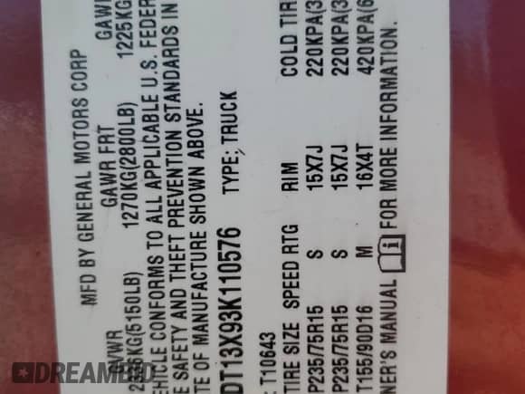 2003 Chevrolet S-10 LS с VIN 1GCDT13X93K110576, выставлен на аукционе Copart как лот 58794445 с пробегом 171 741 миль миль и Списание • Salvage title. История ставок и продаж доступна на DreamBid. Изображение 13.