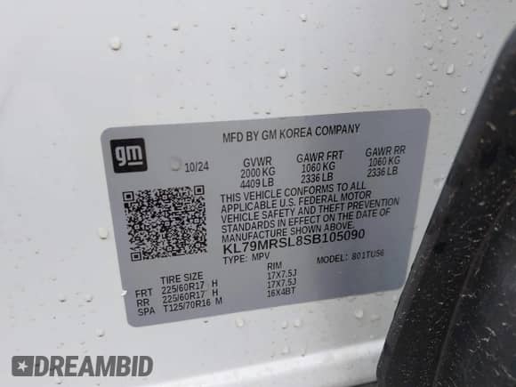 2025 Chevrolet TrailBlazer LT с VIN KL79MRSL8SB105090, выставлен на аукционе IAAI как лот 42760530 с пробегом 5 226 миль миль и . История ставок и продаж доступна на DreamBid. Изображение 9.