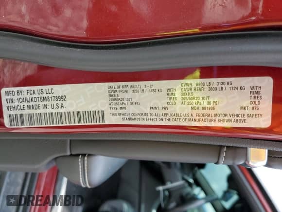 2021 Jeep Grand Cherokee Overland с VIN 1C4RJKDT6M8178992, выставлен на аукционе Copart как лот 63061395 с пробегом 62 051 миль миль и Списание • Salvage title. История ставок и продаж доступна на DreamBid. Изображение 14.