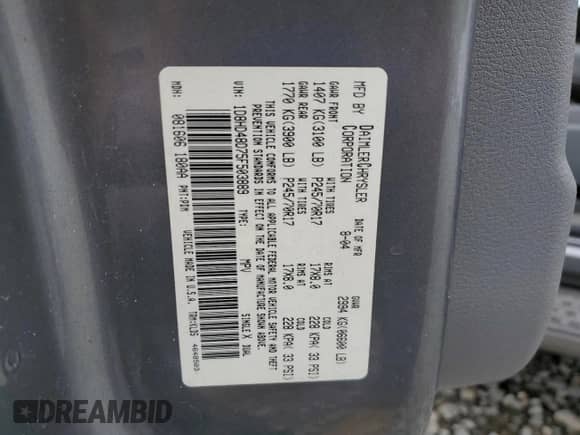 2005 Dodge Durango with VIN 1D8HD48D75F503889, listed as a Copart auction lot 70392604 with 154,675 mi miles and Salvage title. Bid and sale history available at DreamBid. Image 13.