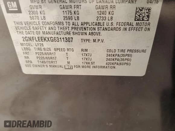 2016 Chevrolet Equinox LS z VIN 2GNFLEEKXG6311307, wystawiony jako Copart lot #70131865 z przebiegiem 125 932 mil mil oraz Szkoda całkowita • Salvage title. Historia ofert i sprzedaży dostępna na DreamBid. Obrazek 12.