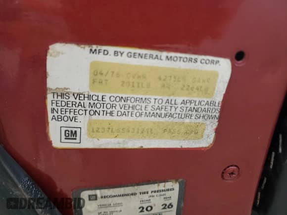 1976 Chevrolet Corvette с VIN 1Z37L6S431291, выставлен на аукционе Copart как лот 76202464 с пробегом Не указан миль и Списание • Salvage title. История ставок и продаж доступна на DreamBid. Изображение 13.