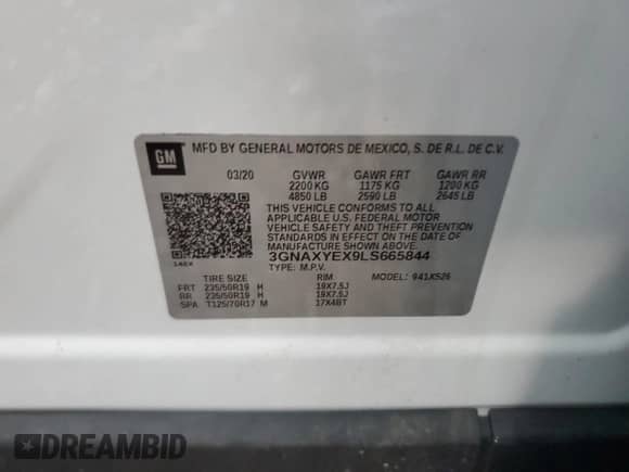 2020 Chevrolet Equinox Premier с VIN 3GNAXYEX9LS665844, выставлен на аукционе Copart как лот 68512015 с пробегом 16 080 миль миль и Списание • Salvage title. История ставок и продаж доступна на DreamBid. Изображение 13.