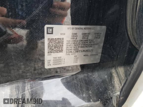 2018 Chevrolet Tahoe Commercial z VIN 1GNLCDEC1JR283172, wystawiony jako Copart lot #71791985 z przebiegiem 173 795 mil mil oraz Szkoda całkowita • Salvage title. Historia ofert i sprzedaży dostępna na DreamBid. Obrazek 14.