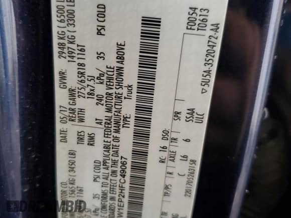 2017 Ford F-150 XL z VIN 1FTEW1EP2HFC49067, wystawiony jako Copart lot #83994665 z przebiegiem 173 435 mil mil oraz Szkoda całkowita • Salvage title. Historia ofert i sprzedaży dostępna na DreamBid. Obrazek 12.