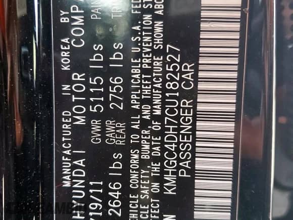 2012 Hyundai Genesis R-Spec z VIN KMHGC4DH7CU182527, wystawiony jako Copart lot #66891695 z przebiegiem 128 271 mil mil oraz Szkoda całkowita • Salvage title. Historia ofert i sprzedaży dostępna na DreamBid. Obrazek 12.