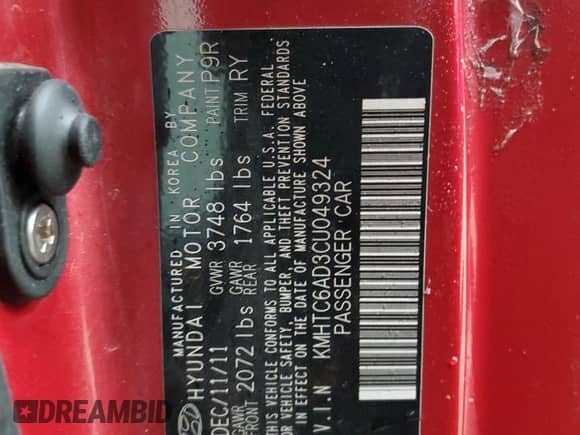 2012 Hyundai Veloster w/Black Int z VIN KMHTC6AD3CU049324, wystawiony jako Copart lot #85596195 z przebiegiem 171 178 mil mil oraz Szkoda całkowita • Salvage title. Historia ofert i sprzedaży dostępna na DreamBid. Obrazek 12.