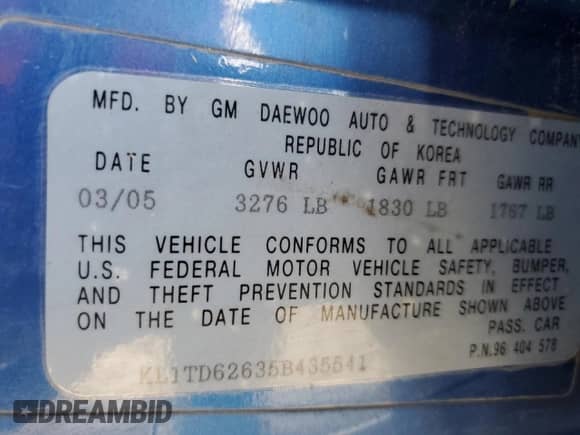 2005 Chevrolet Aveo LS z VIN KL1TD62635B435541, wystawiony jako Copart lot #75822404 z przebiegiem 110 326 mil mil oraz Szkoda całkowita • Salvage title. Historia ofert i sprzedaży dostępna na DreamBid. Obrazek 13.