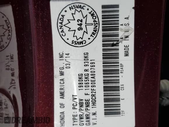 2014 Honda Accord Touring z VIN 1HGCR2F90EA807691, wystawiony jako Copart lot #59680945 z przebiegiem 181 564 mil mil oraz Czysty tytuł • Clean title. Historia ofert i sprzedaży dostępna na DreamBid. Obrazek 13.