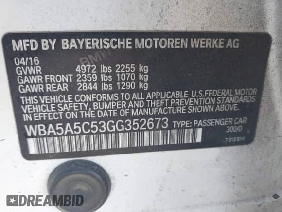 2016 BMW 5 Series 528i с VIN WBA5A5C53GG352673, выставлен на аукционе IAAI как лот 42945981 с пробегом 158 854 миль миль и . История ставок и продаж доступна на DreamBid. Изображение 9.