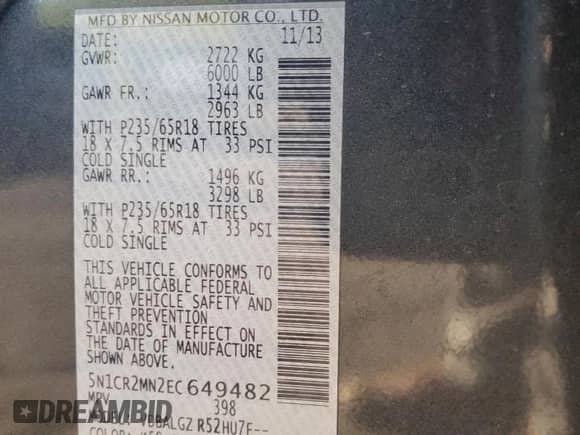 2014 Nissan Pathfinder SL Hybrid с VIN 5N1CR2MN2EC649482, выставлен на аукционе Copart как лот 80801324 с пробегом 115 002 миль миль и Чистый • Clean title. История ставок и продаж доступна на DreamBid. Изображение 13.