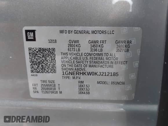 2019 Chevrolet Traverse LT with VIN 1GNERHKW0KJ212185, listed as a IAAI auction lot 43172796 with 97,608 mi miles and . Bid and sale history available at DreamBid. Image 9.