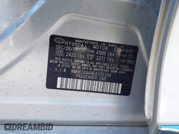 2014 Hyundai Sonata z VIN KMHEC4A49EA105154, wystawiony jako IAAI lot #43369019 z przebiegiem 143 004 mil mil oraz . Historia ofert i sprzedaży dostępna na DreamBid. Obrazek 9.