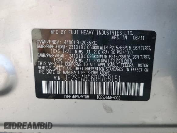 2011 Subaru Forester X z VIN JF2SHABC6BH768151, wystawiony jako Copart lot #55144155 z przebiegiem 101 689 mil mil oraz Czysty tytuł • Clean title. Historia ofert i sprzedaży dostępna na DreamBid. Obrazek 13.