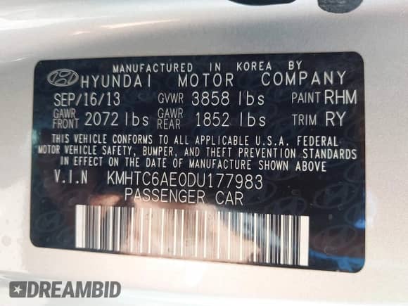 2013 Hyundai Veloster Turbo с VIN KMHTC6AE0DU177983, выставлен на аукционе IAAI как лот 42292102 с пробегом 121 142 миль миль и . История ставок и продаж доступна на DreamBid. Изображение 9.