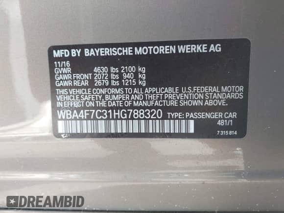 2017 BMW 4 Series 430i with VIN WBA4F7C31HG788320, listed as a IAAI auction lot 43362445 with 132,626 mi miles and . Bid and sale history available at DreamBid. Image 9.