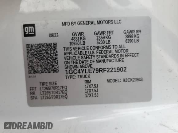 2024 Chevrolet Silverado 2500HD Work Truck with VIN 1GC4YLE79RF221902, listed as a Copart auction lot 54426855 with 26,974 mi miles and Salvage title. Bid and sale history available at DreamBid. Image 13.