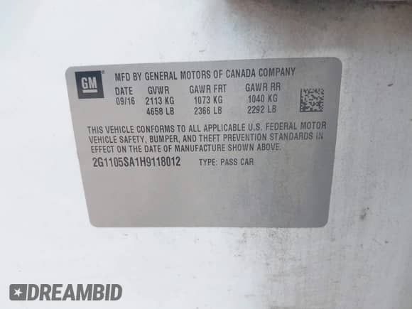 2017 Chevrolet Impala LT z VIN 2G1105SA1H9118012, wystawiony jako IAAI lot #42805390 z przebiegiem 255 478 mil mil oraz . Historia ofert i sprzedaży dostępna na DreamBid. Obrazek 9.