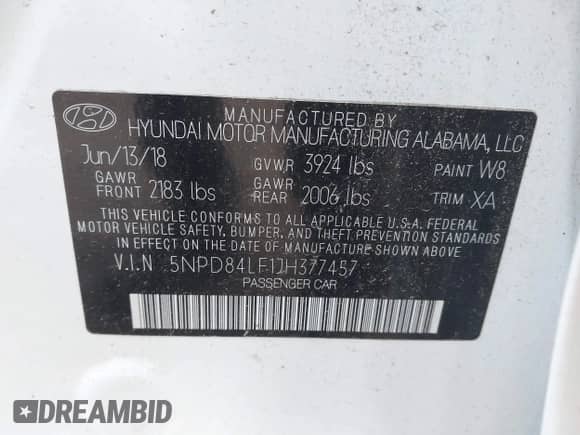 2018 Hyundai Elantra SEL with VIN 5NPD84LF1JH377457, listed as a IAAI auction lot 43128794 with 34,052 mi miles and . Bid and sale history available at DreamBid. Image 9.