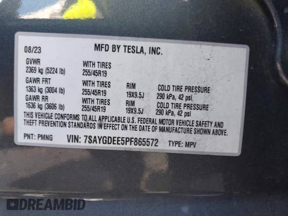 2023 Tesla Model Y Long Range with VIN 7SAYGDEE5PF865572, listed as a IAAI auction lot 43067262 with 56,508 mi miles and . Bid and sale history available at DreamBid. Image 9.