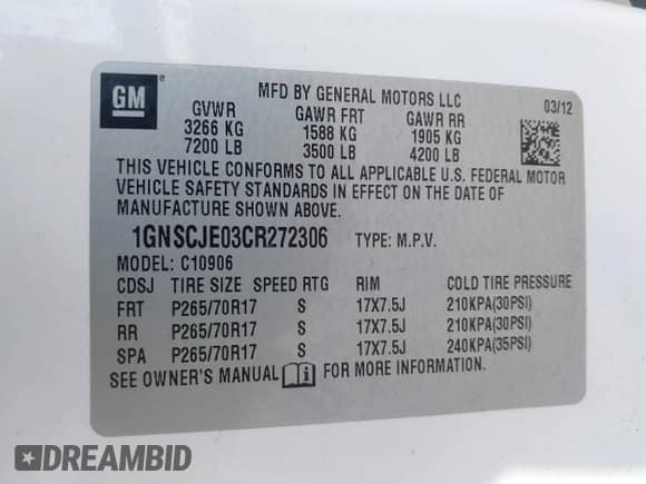 2012 Chevrolet Suburban LT z VIN 1GNSCJE03CR272306, wystawiony jako IAAI lot #43038425 z przebiegiem 193 430 mil mil oraz . Historia ofert i sprzedaży dostępna na DreamBid. Obrazek 9.