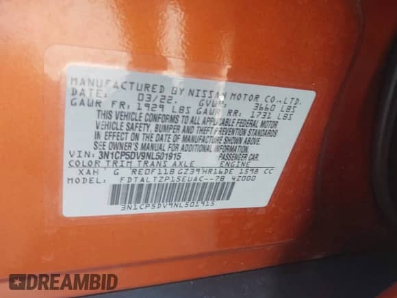 2022 Nissan Kicks SR z VIN 3N1CP5DV9NL501915, wystawiony jako IAAI lot #43122859 z przebiegiem 20 394 mil mil oraz . Historia ofert i sprzedaży dostępna na DreamBid. Obrazek 9.