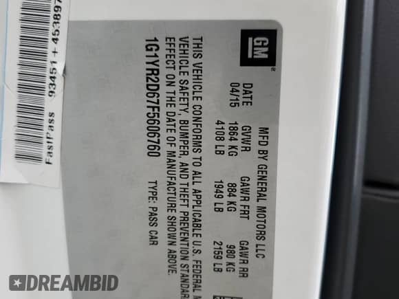 2015 Chevrolet Corvette Z06 2LZ с VIN 1G1YR2D67F5606760, выставлен на аукционе Copart как лот 65966274 с пробегом 37 287 миль миль и На запчасти • Non repairable. История ставок и продаж доступна на DreamBid. Изображение 13.