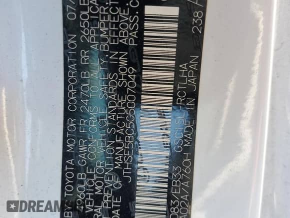 2016 Lexus RC 350 F Sport with VIN JTHSE5BC5G5007049, listed as a Copart auction lot 68546464 with 169,960 mi miles and Salvage title. Bid and sale history available at DreamBid. Image 12.