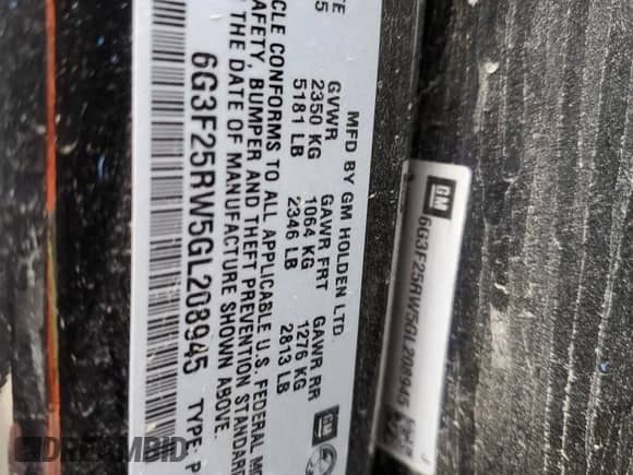 2016 Chevrolet SS с VIN 6G3F25RW5GL208945, выставлен на аукционе Copart как лот 53879644 с пробегом Не указан миль и Списание • Salvage title. История ставок и продаж доступна на DreamBid. Изображение 12.