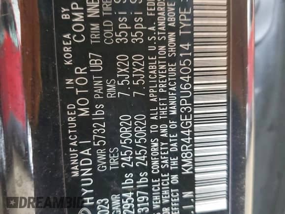 2023 Hyundai Palisade SEL с VIN KM8R44GE3PU640514, выставлен на аукционе Copart как лот 51602225 с пробегом 51 271 миль миль и Списание • Salvage title. История ставок и продаж доступна на DreamBid. Изображение 15.