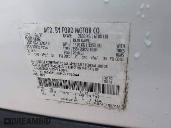 2017 Ford Explorer Limited z VIN 1FM5K8F86HGD38044, wystawiony jako IAAI lot #43442307 z przebiegiem 93 080 mil mil oraz . Historia ofert i sprzedaży dostępna na DreamBid. Obrazek 9.