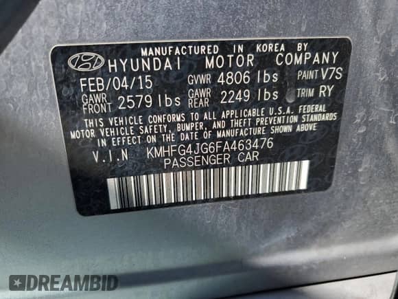 2015 Hyundai Azera с VIN KMHFG4JG6FA463476, выставлен на аукционе Copart как лот 85899515 с пробегом 140 245 миль миль и Чистый • Clean title. История ставок и продаж доступна на DreamBid. Изображение 12.
