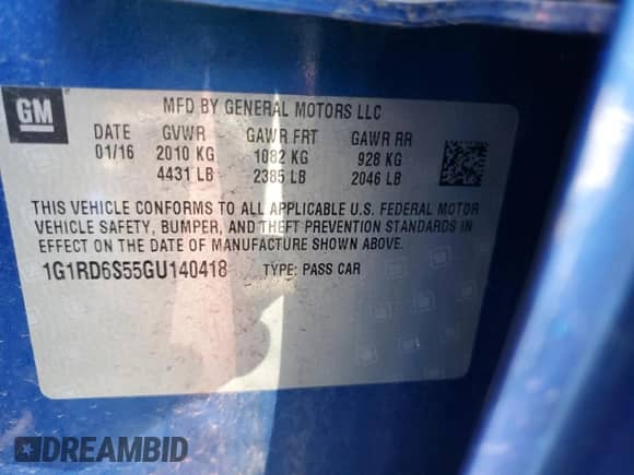 2016 Chevrolet Volt Premier с VIN 1G1RD6S55GU140418, выставлен на аукционе Copart как лот 43812253 с пробегом 56 113 миль миль и . История ставок и продаж доступна на DreamBid. Изображение 12.