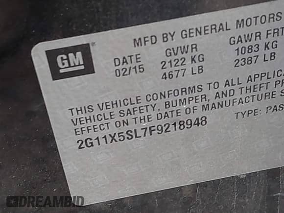 2015 Chevrolet Impala LS с VIN 2G11X5SL7F9218948, выставлен на аукционе IAAI как лот 42866576 с пробегом 121 571 миль миль и . История ставок и продаж доступна на DreamBid. Изображение 9.