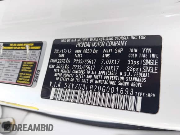 2013 Hyundai Santa Fe Sport с VIN 5XYZU3LB2DG001693, выставлен на аукционе IAAI как лот 43380498 с пробегом 119 818 миль миль и . История ставок и продаж доступна на DreamBid. Изображение 9.