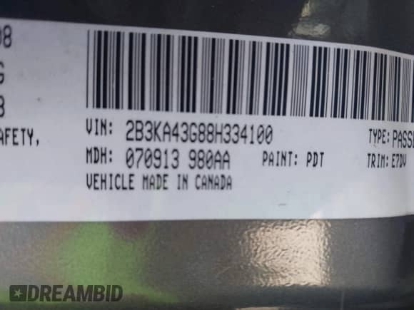 2008 Dodge Charger with VIN 2B3KA43G88H334100, listed as a IAAI auction lot 43401165 with 144,090 mi miles and . Bid and sale history available at DreamBid. Image 9.