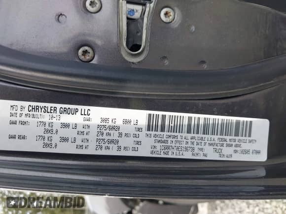 2014 Ram 1500 Sport with VIN 1C6RR7HT0ES196738, listed as a IAAI auction lot 41980272 with 161,099 mi miles and . Bid and sale history available at DreamBid. Image 9.