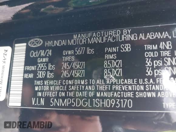 2025 Hyundai Santa Fe Calligraphy z VIN 5NMP5DGL1SH093170, wystawiony jako IAAI lot #42948490 z przebiegiem 8 692 mil mil oraz . Historia ofert i sprzedaży dostępna na DreamBid. Obrazek 9.