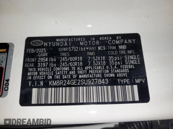 2025 Hyundai Palisade SEL с VIN KM8R24GE2SU927843, выставлен на аукционе Copart как лот 90567935 с пробегом 11 050 миль миль и На запчасти • Non repairable. История ставок и продаж доступна на DreamBid. Изображение 13.
