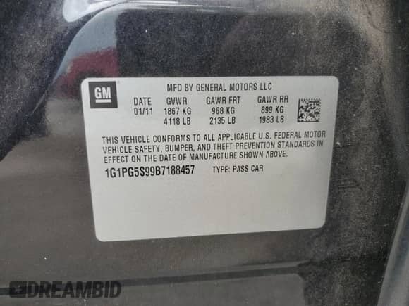 2011 Chevrolet Cruze 2LT с VIN 1G1PG5S99B7188457, выставлен на аукционе Copart как лот 84454395 с пробегом 97 917 миль миль и Списание • Salvage title. История ставок и продаж доступна на DreamBid. Изображение 12.