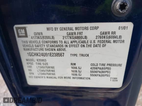 2001 Chevrolet Silverado 2500HD с VIN 1GCHK24U91E238567, выставлен на аукционе IAAI как лот 43458978 с пробегом 149 312 миль миль и . История ставок и продаж доступна на DreamBid. Изображение 9.