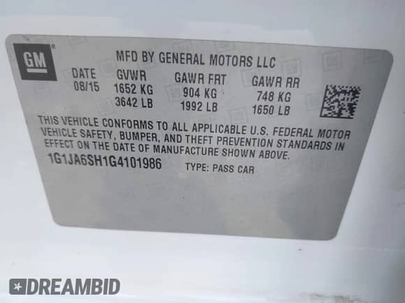 2016 Chevrolet Sonic LS с VIN 1G1JA6SH1G4101986, выставлен на аукционе IAAI как лот 42557864 с пробегом 122 792 миль миль и . История ставок и продаж доступна на DreamBid. Изображение 9.