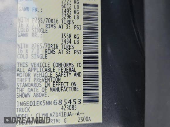 2022 Nissan Frontier S with VIN 1N6ED1EK5NN685453, listed as a Copart auction lot 63572395 with 16,316 mi miles and Clean title. Bid and sale history available at DreamBid. Image 12.