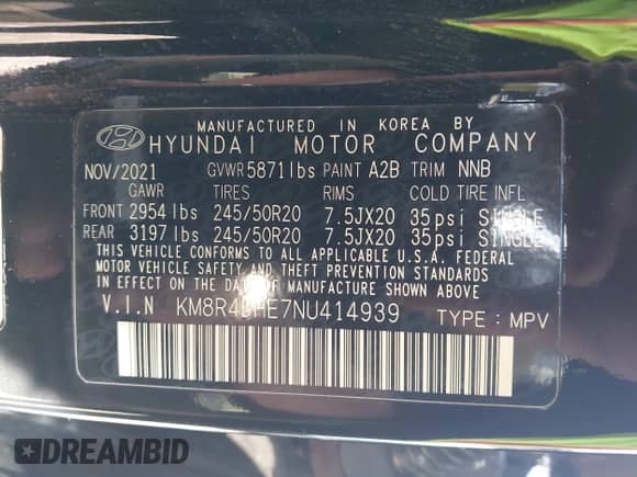 2022 Hyundai Palisade SEL with VIN KM8R4DHE7NU414939, listed as a IAAI auction lot 43406606 with 47,723 mi miles and . Bid and sale history available at DreamBid. Image 9.