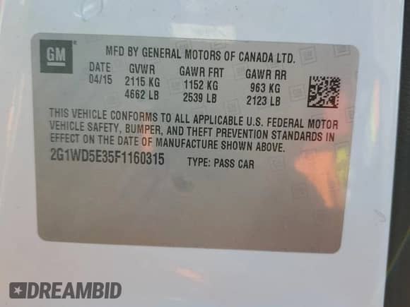 2015 Chevrolet Impala Police Police с VIN 2G1WD5E35F1160315, выставлен на аукционе Copart как лот 81707404 с пробегом 66 705 миль миль и На запчасти • Non repairable. История ставок и продаж доступна на DreamBid. Изображение 12.