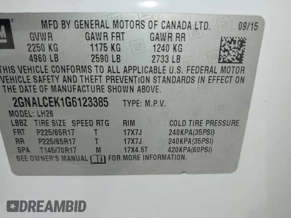 2016 Chevrolet Equinox LT с VIN 2GNALCEK1G6123385, выставлен на аукционе IAAI как лот 43129834 с пробегом 103 060 миль миль и . История ставок и продаж доступна на DreamBid. Изображение 9.