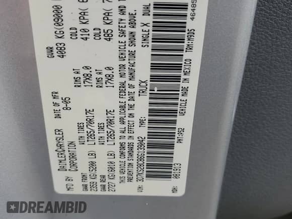 2006 Dodge 2500 SLT with VIN 3D7KS28C86G139042, listed as a Copart auction lot 69935255 with 306,313 mi miles and Salvage title. Bid and sale history available at DreamBid. Image 13.