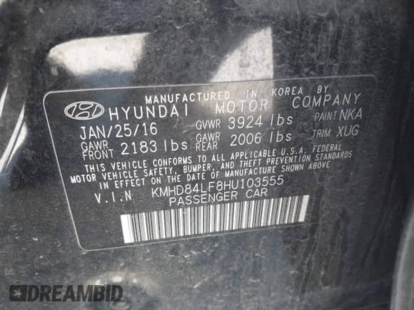 2017 Hyundai Elantra Value Edition with VIN KMHD84LF8HU103555, listed as a IAAI auction lot 41735601 with 140,796 mi miles and . Bid and sale history available at DreamBid. Image 9.